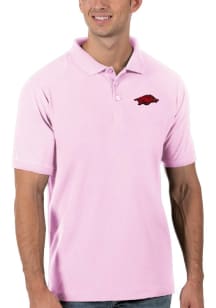 Antigua Arkansas Razorbacks Mens Pink Legacy Pique Short Sleeve Polo
