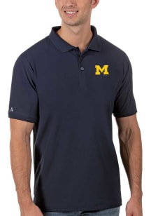 Antigua Michigan Wolverines Mens Blue Legacy Short Sleeve Polo