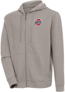 Antigua Ohio State Buckeyes Mens Oatmeal Rake Bunker Long Sleeve Full Zip Jacket