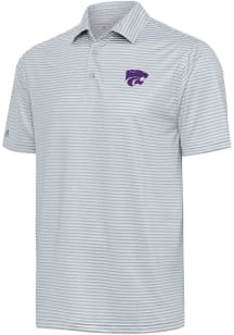 Antigua K-State Wildcats Mens Grey Skills Stripe Short Sleeve Polo