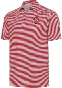 Antigua Ohio State Buckeyes Mens Red Skills Stripe Short Sleeve Polo