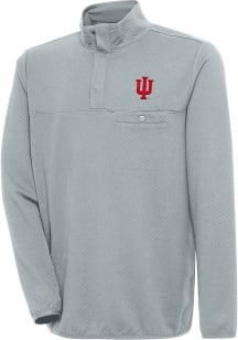 Antigua Indiana Hoosiers Mens Grey Streamer Long Sleeve Qtr Zip Pullover