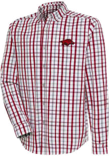 Antigua Arkansas Razorbacks Mens Cardinal Tending Plaid Long Sleeve Dress Shirt