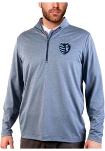 Antigua Sporting Kansas City Mens Navy Blue Rally 2.0 Long Sleeve Qtr Zip Pullover