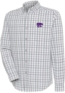 Antigua K-State Wildcats Mens Grey Tending Plaid Long Sleeve Dress Shirt