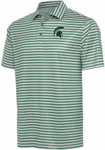 Antigua Michigan State Spartans Mens Green Turn Stripe Short Sleeve Polo