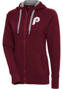 Antigua Philadelphia Phillies Womens Maroon Victory Full Zip Hood Long Sleeve Full Zip Jacket