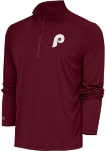 Antigua Philadelphia Phillies Mens Maroon Tribute Long Sleeve Qtr Zip Pullover