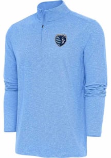 Antigua Sporting Kansas City Mens Light Blue Compass Graphic Long Sleeve Qtr Zip Pullover