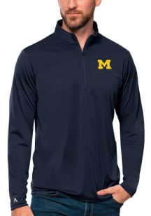 Antigua Michigan Wolverines Mens Blue Tribute Long Sleeve Qtr Zip Pullover