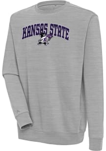 Antigua K-State Wildcats Mens Grey Victory Long Sleeve Crew Sweatshirt