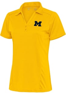 Antigua Michigan Wolverines Womens Gold Tribute Short Sleeve Polo Shirt