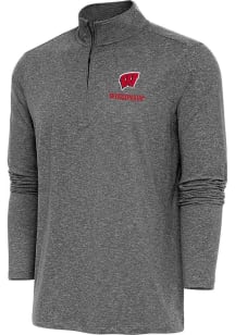 Antigua Wisconsin Badgers Mens Black Hunk Long Sleeve Qtr Zip Pullover