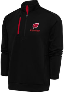 Antigua Wisconsin Badgers Mens Black Generation Long Sleeve Qtr Zip Pullover