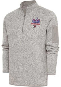 Antigua Kansas City Chiefs Mens Oatmeal Super Bowl LVIII Fortune Long Sleeve Qtr Zip Pullover