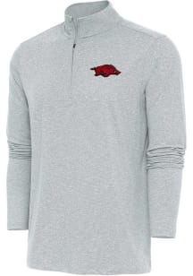 Antigua Arkansas Razorbacks Mens Grey Hunk Long Sleeve Qtr Zip Pullover