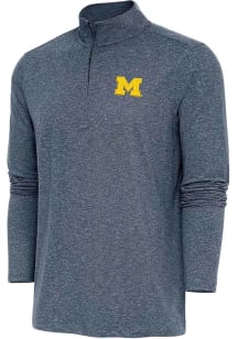 Antigua Michigan Wolverines Mens Blue Hunk Long Sleeve Qtr Zip Pullover