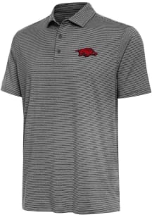 Antigua Arkansas Razorbacks Mens Black Scheme Stripe Short Sleeve Polo