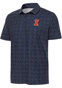 Antigua Illinois Fighting Illini Mens Navy Blue Figment Short Sleeve Polo