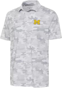 Antigua Michigan Wolverines Mens White Collide Camo Short Sleeve Polo
