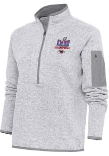 Antigua Kansas City Chiefs Womens Grey Super Bowl LVIII Champs Fortune Qtr Zip