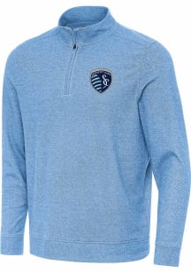 Antigua Sporting Kansas City Mens Light Blue Subtle Buffed Long Sleeve Qtr Zip Pullover