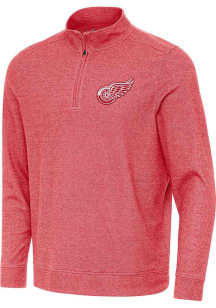 Antigua Detroit Red Wings Mens Grey Subtle Buffed Long Sleeve Qtr Zip Pullover