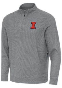 Antigua Illinois Fighting Illini Mens Black Subtle Buffed Long Sleeve Qtr Zip Pullover