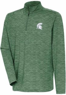 Antigua Michigan State Spartans Mens Green Determined Watercolor Long Sleeve Qtr Zip Pullover