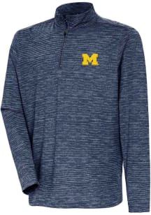 Antigua Michigan Wolverines Mens Blue Determined Watercolor Long Sleeve Qtr Zip Pullover