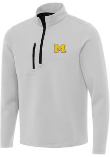 Antigua Michigan Wolverines Mens Grey Insider Long Sleeve Qtr Zip Pullover