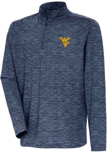 Antigua West Virginia Mountaineers Mens Navy Blue Determined Watercolor Long Sleeve Qtr Zip Pullov..