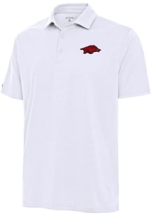 Antigua Arkansas Razorbacks Mens White Valid Textured Short Sleeve Polo