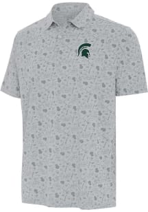 Antigua Michigan State Spartans Mens Grey Football Relentless Short Sleeve Polo