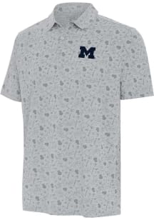 Antigua Michigan Wolverines Mens Grey Football Relentless Short Sleeve Polo