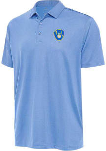 Antigua Milwaukee Brewers Mens Light Blue Ellipse Short Sleeve Polo