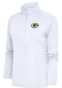 Antigua Green Bay Packers Womens White Tribute Design Qtr Zip Pullover