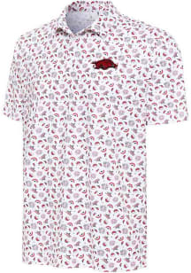 Antigua Arkansas Razorbacks Mens White Independence Short Sleeve Polo