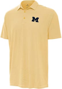 Antigua Michigan Wolverines Mens Yellow Twine Short Sleeve Polo