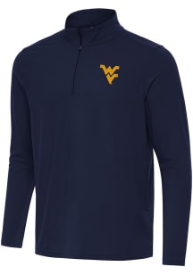 Antigua West Virginia Mountaineers Mens Navy Blue Intent Long Sleeve Qtr Zip Pullover
