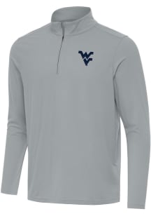Antigua West Virginia Mountaineers Mens Grey Intent Long Sleeve Qtr Zip Pullover