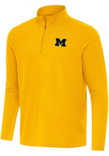 Antigua Michigan Wolverines Mens Gold Intent Long Sleeve Qtr Zip Pullover