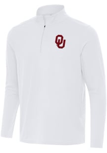 Antigua Oklahoma Sooners Mens White Intent Long Sleeve Qtr Zip Pullover