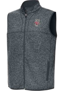 Antigua Wisconsin Badgers Mens Charcoal Fortune Sleeveless Jacket