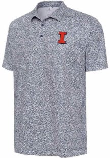 Antigua Illinois Fighting Illini Mens Navy Blue Field Ditsy Short Sleeve Polo
