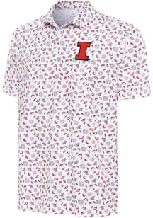 Antigua Illinois Fighting Illini Mens White Independence Short Sleeve Polo