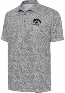 Antigua Iowa Hawkeyes Mens Black Field Ditsy Short Sleeve Polo