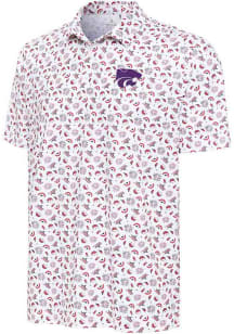 Antigua K-State Wildcats Mens White Independence Short Sleeve Polo