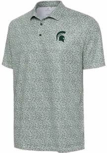 Antigua Michigan State Spartans Mens Green Field Ditsy Short Sleeve Polo