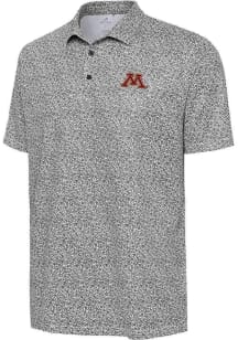 Antigua Minnesota Golden Gophers Mens Black Field Ditsy Short Sleeve Polo